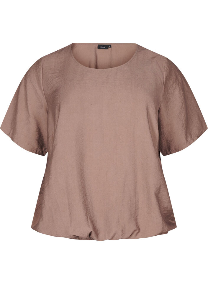 Short-sleeved blouse with elastic hem, Brown, Packshot image number 0
