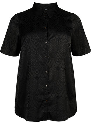 Long shirt with textured pattern, Black, Packshot image number 0