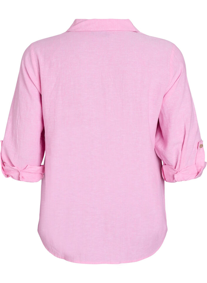 Shirt in linen and viscose with 3/4 sleeves, Pink, Packshot image number 1