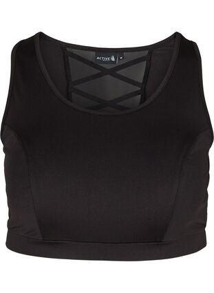 Sports bra with mesh and cross back, Black, Packshot image number 0