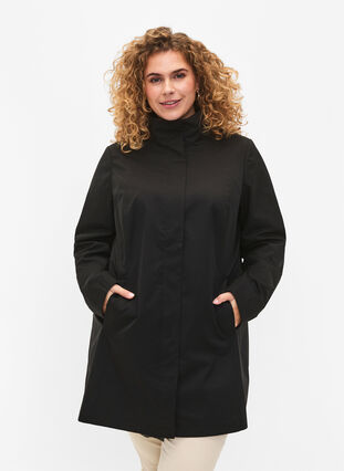 Jacket with pockets and high collar, Black, Model image number 0