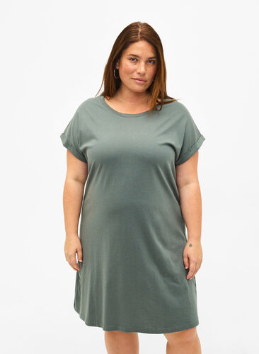 2-pack cotton dress with short sleeves, Balsam Green/Black, Model image number 0