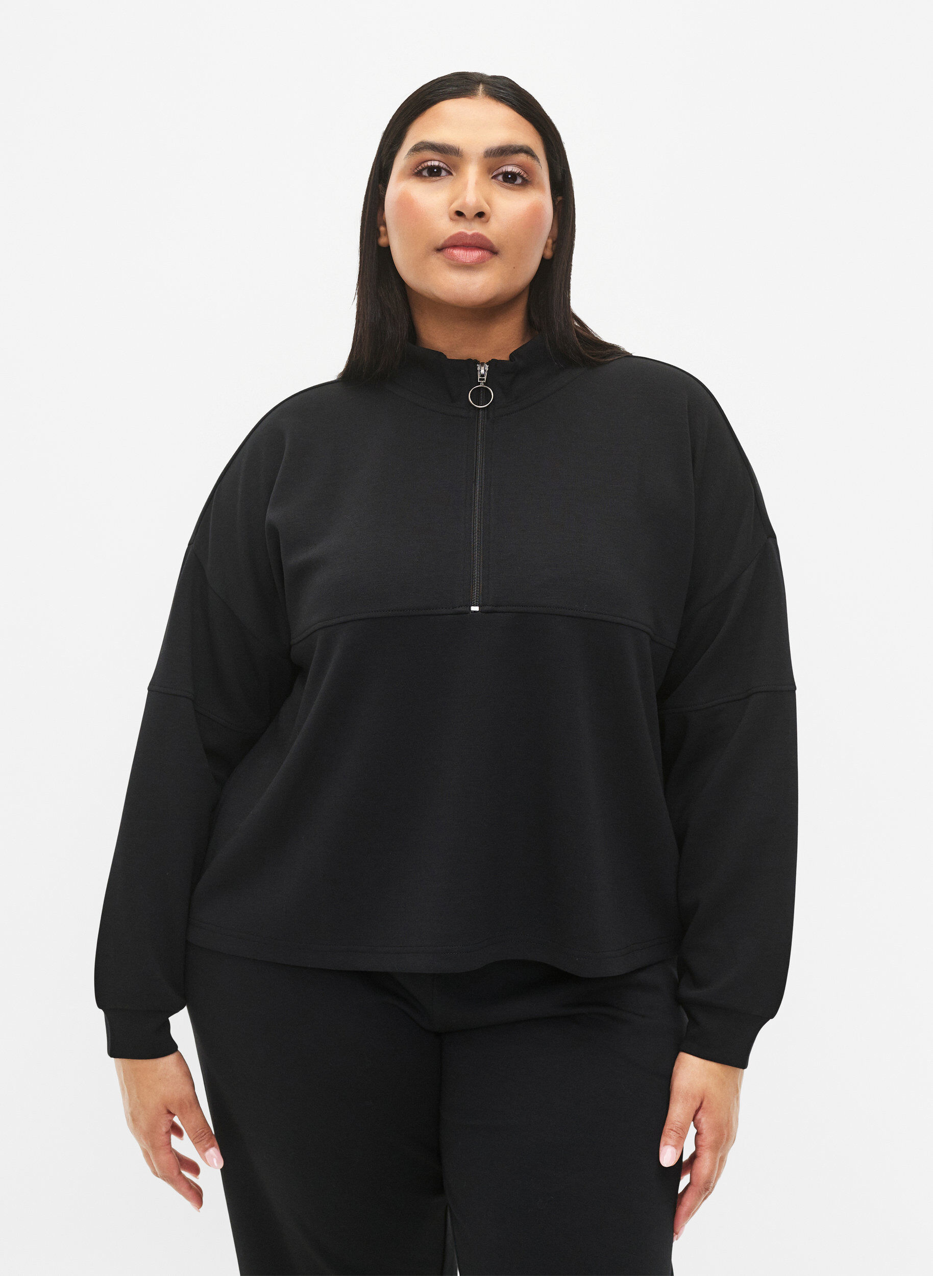 Zizzifashion Sweatshirt in modal mix with high neck, Black, Model image number 0