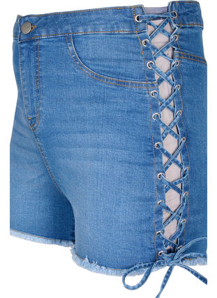 Denim shorts with lace-up details, Blue Denim, Packshot image number 2