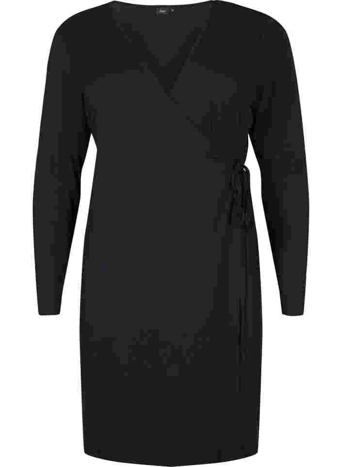 Long sleeved wrap dress in viscose, Black, Packshot image number 0
