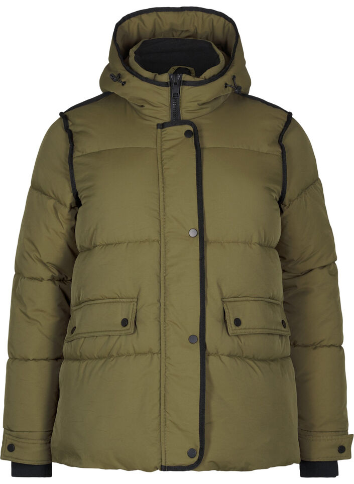 Short puffer jacket with contrast details, Green, Packshot image number 0