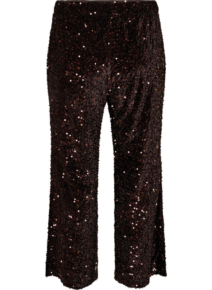 Wide-leg trousers with sequins, Brown, Packshot image number 1