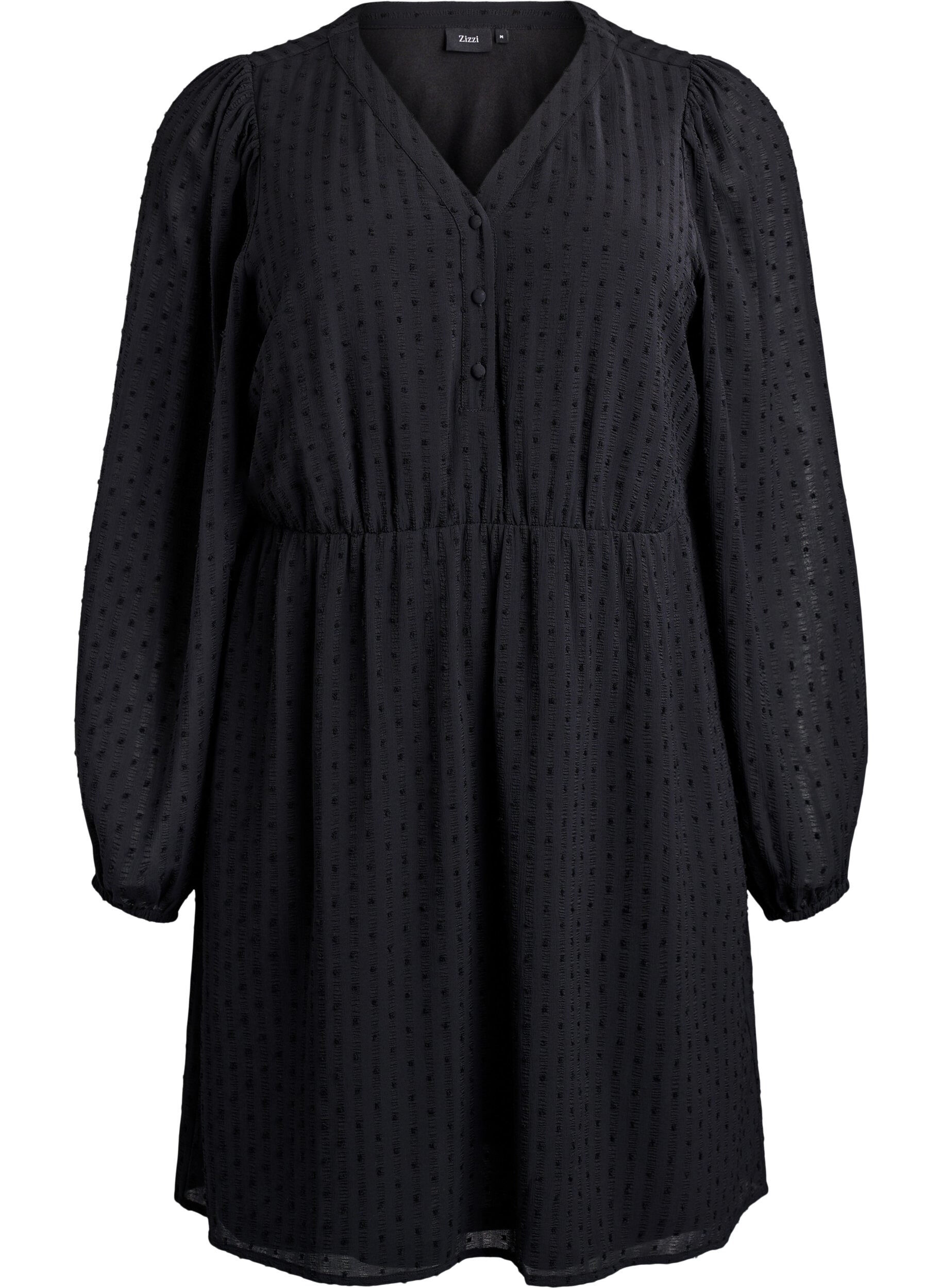 Zizzifashion Short dress with tonal stripes and textured spots, Black, Packshot image number 0