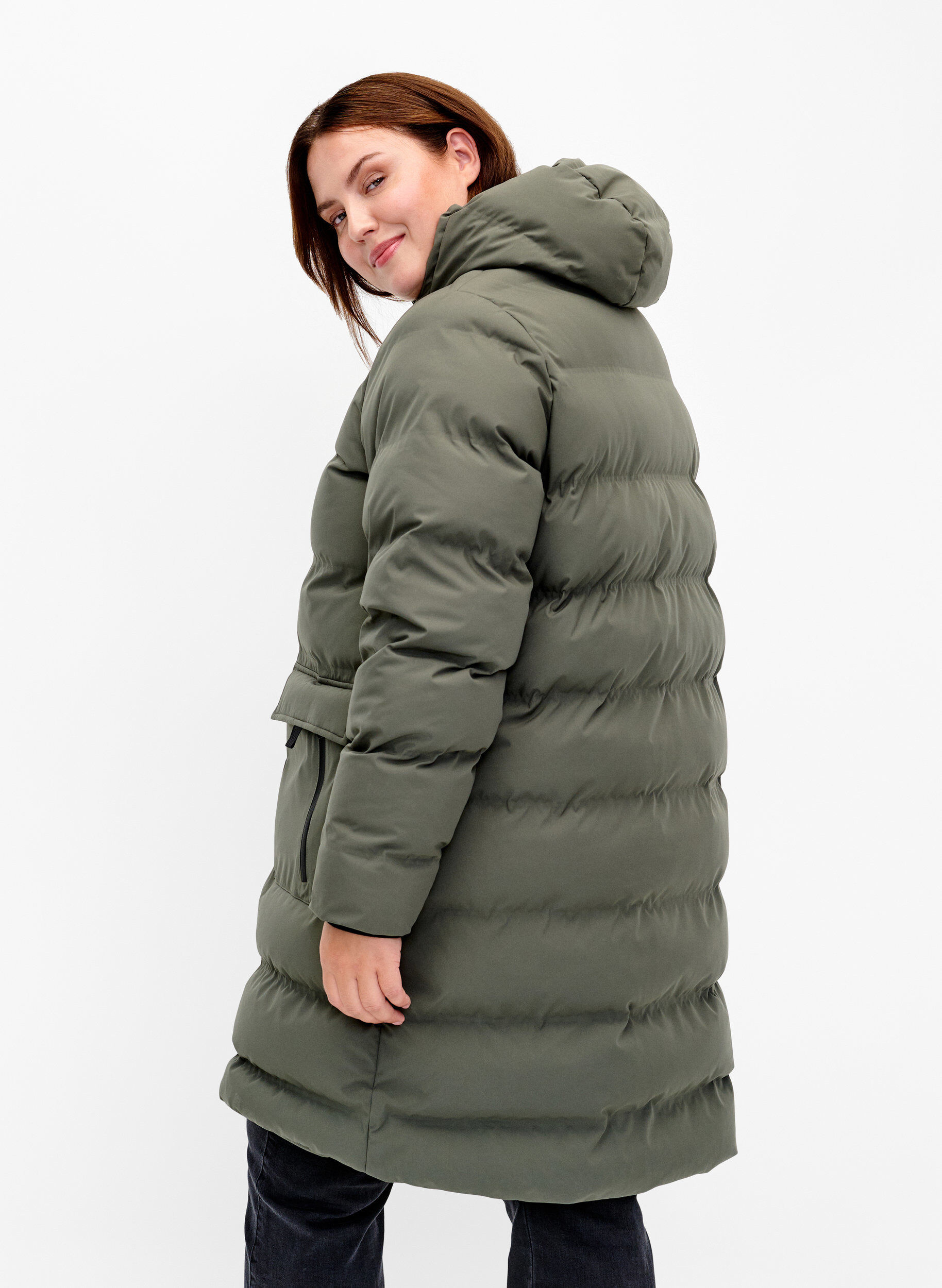 ZizzifashionPuffer coat with hood and pockets, Green, Model image number 2