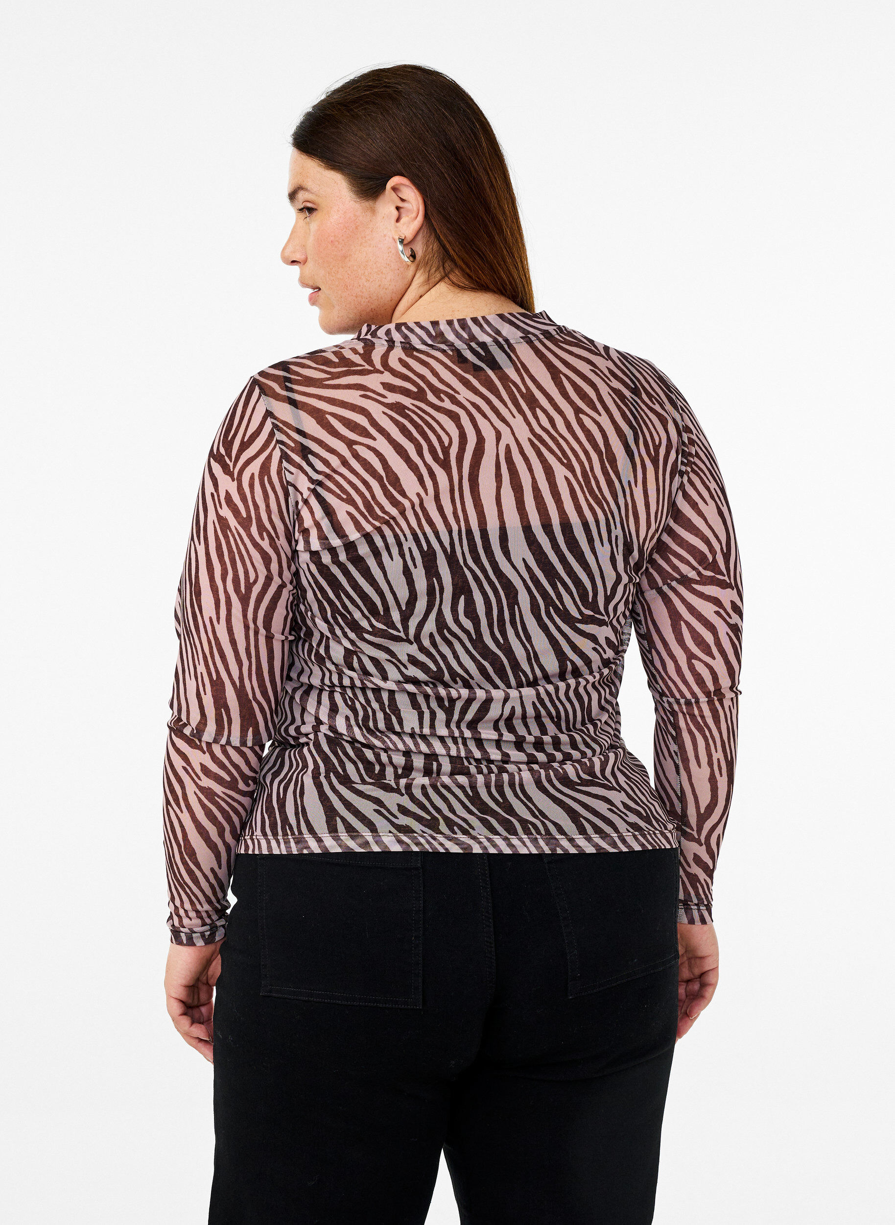 ZizzifashionMesh top with zebra print, Black, Model image number 2