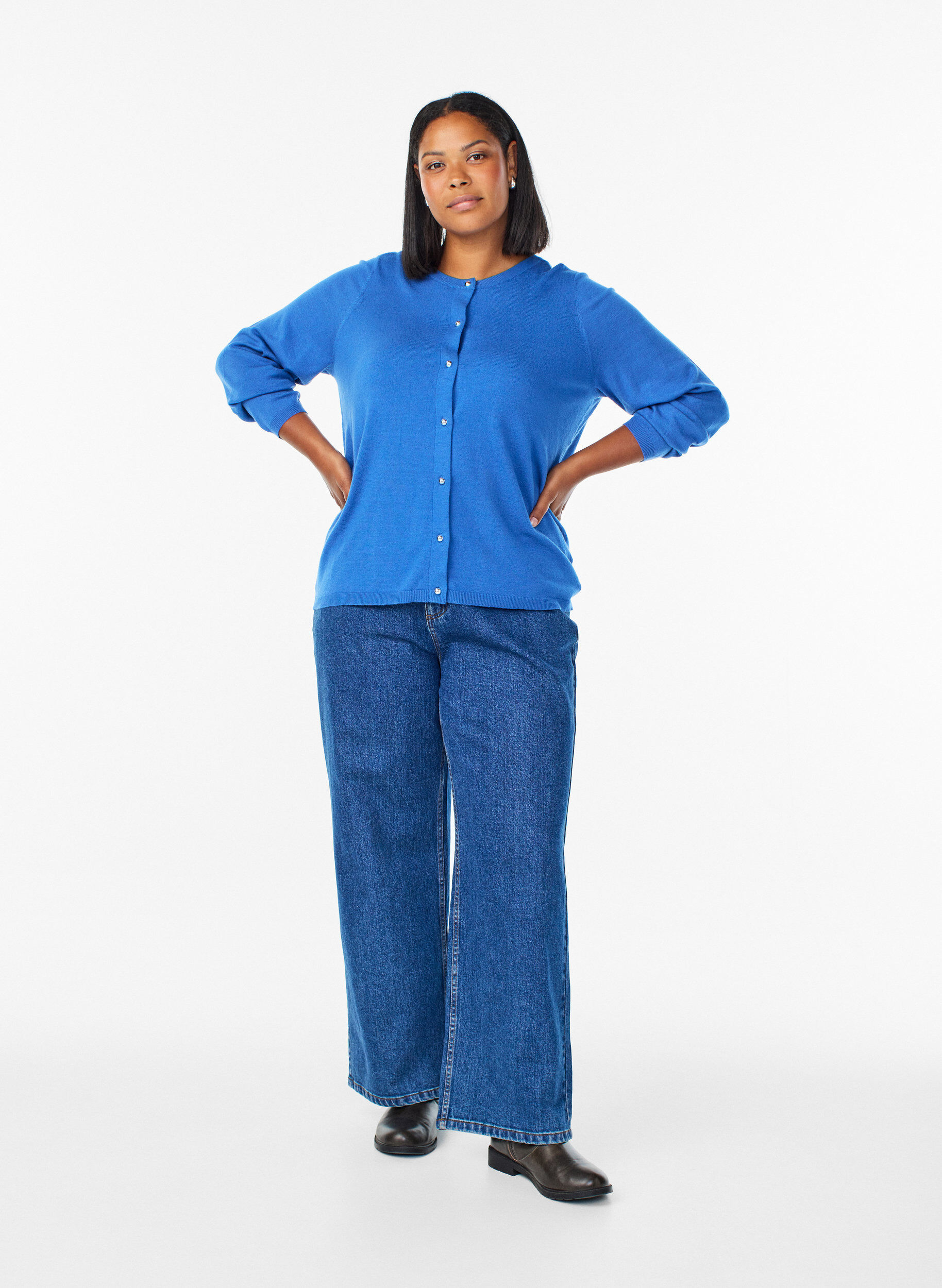 Zizzifashion Cardigan with round buttons, Blue, Model image number 1