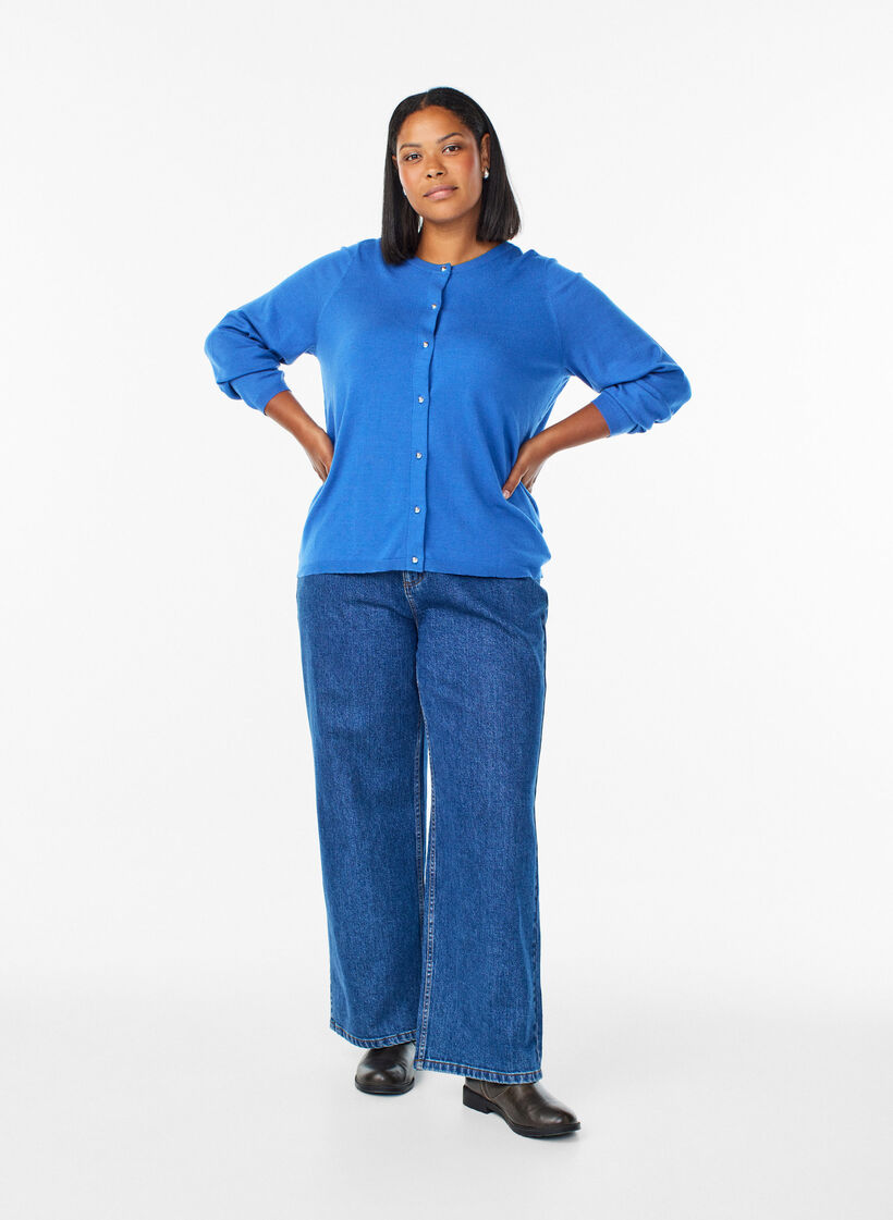 Cardigan with round buttons, Blue, Model image number 1