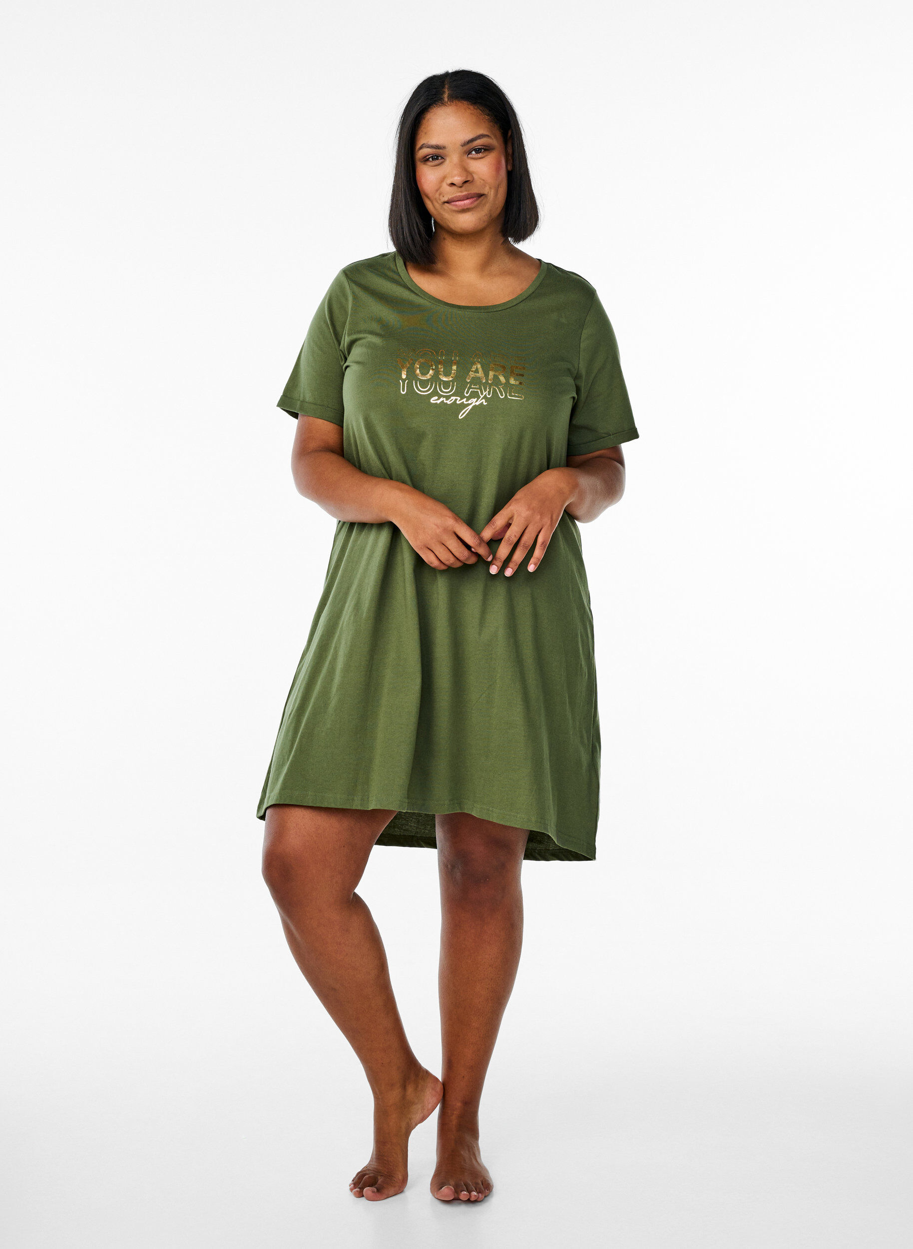 Zizzifashion Short-sleeved nightgown in organic cotton, Green, Model image number 1
