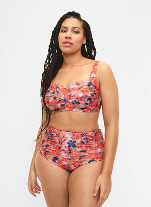 Extra high-waisted bikini bottom with print, Retro Flower, Model image number 0