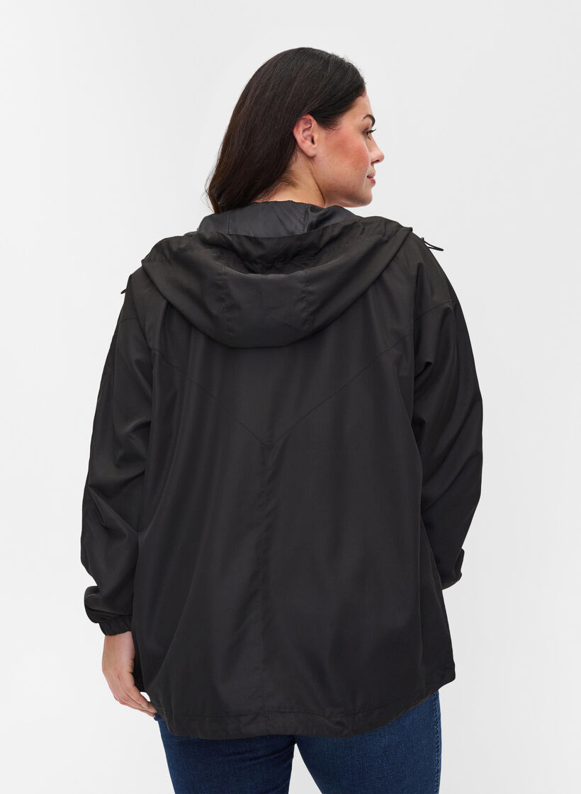Short jacket with hood and adjustable bottom hem, Black, Model image number 1