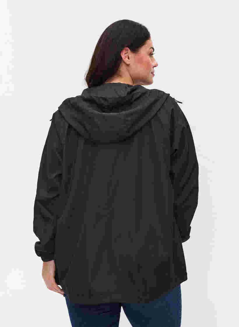 Short jacket with hood and adjustable bottom hem, Black, Model image number 1