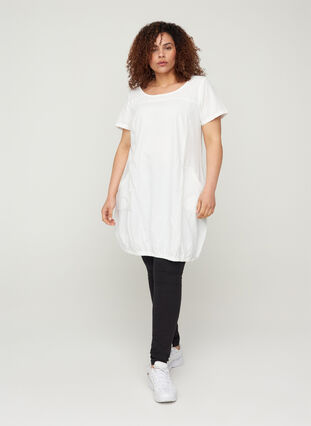 Short sleeve cotton dress, White, Model image number 2