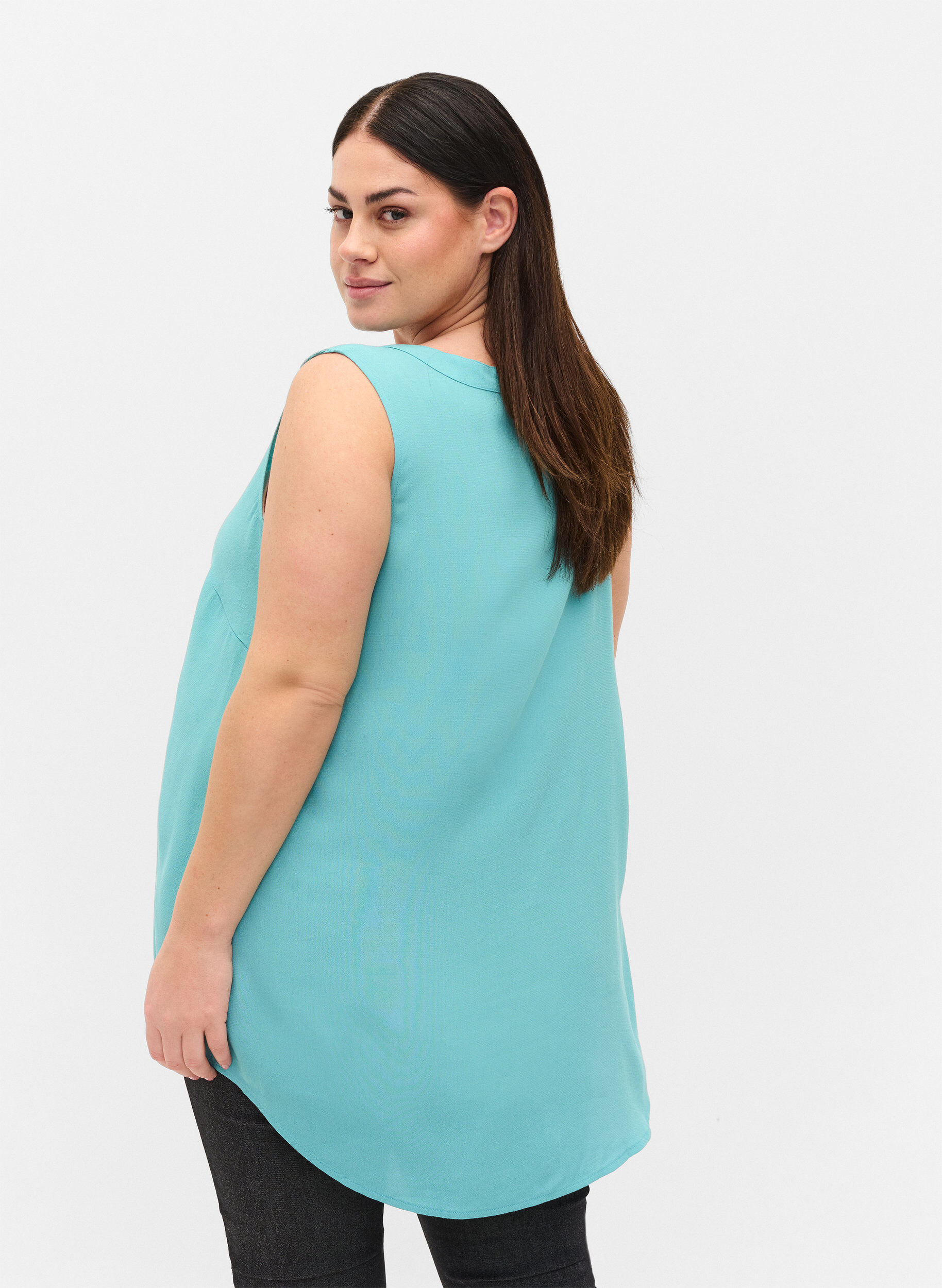 Zizzifashion Viscose top with buttons, Aqua Sea, Model image number 1