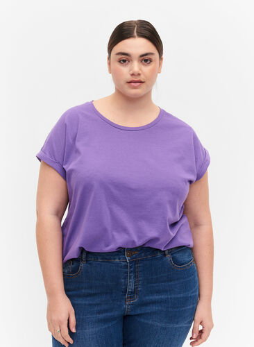 Short sleeved cotton blend t-shirt, Deep Lavender, Model image number 0