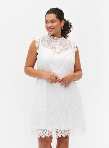 Sleeveless lace dress, Bright White, Model image number 0