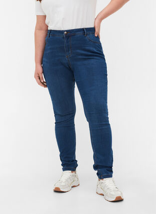 Extra slim fit Amy jeans with a high waist, Blue d. washed, Model image number 4
