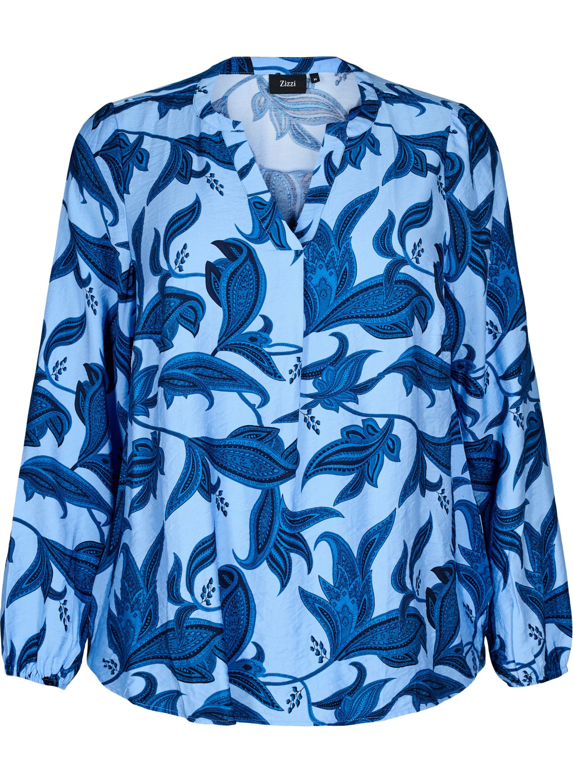 Zizzifashion Long-sleeved paisley print blouse with a v-neck, Blue Paisley AOP, Packshot image number 0