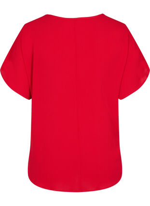 Blouse with short sleeves and a round neckline, Tango Red, Packshot image number 1
