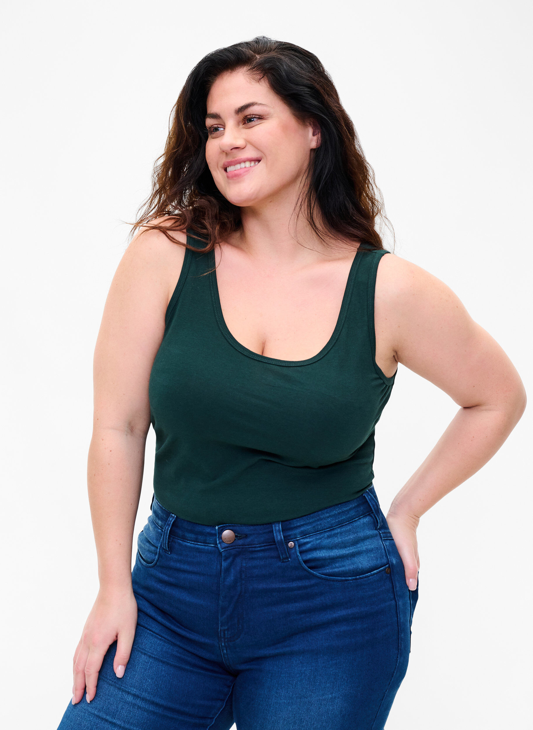 ZizzifashionCotton basic top, Green, Model image number 0