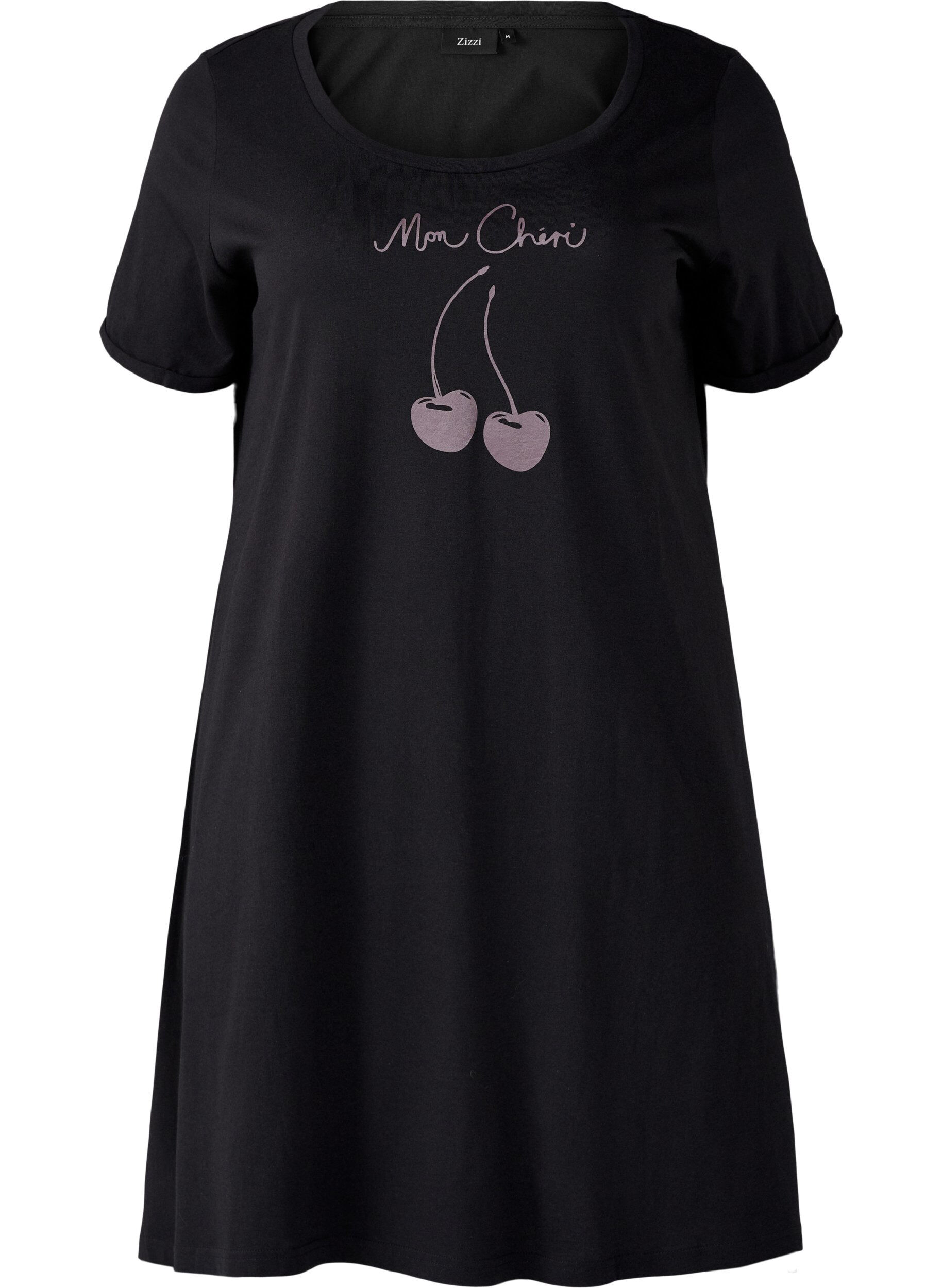 Zizzifashion Short-sleeved nightgown in organic cotton, Black, Packshot image number 0