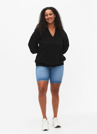 Viscose blouse with 3/4 sleeves and smock, Black, Model image number 2