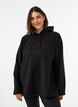 Fleece hoodie with a high neck and embroidered text, Black, Model image number 0