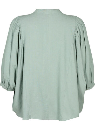 Viscose-Linen Mix Shirt Blouse with 3/4 Sleeves, Chinois Green, Packshot image number 1