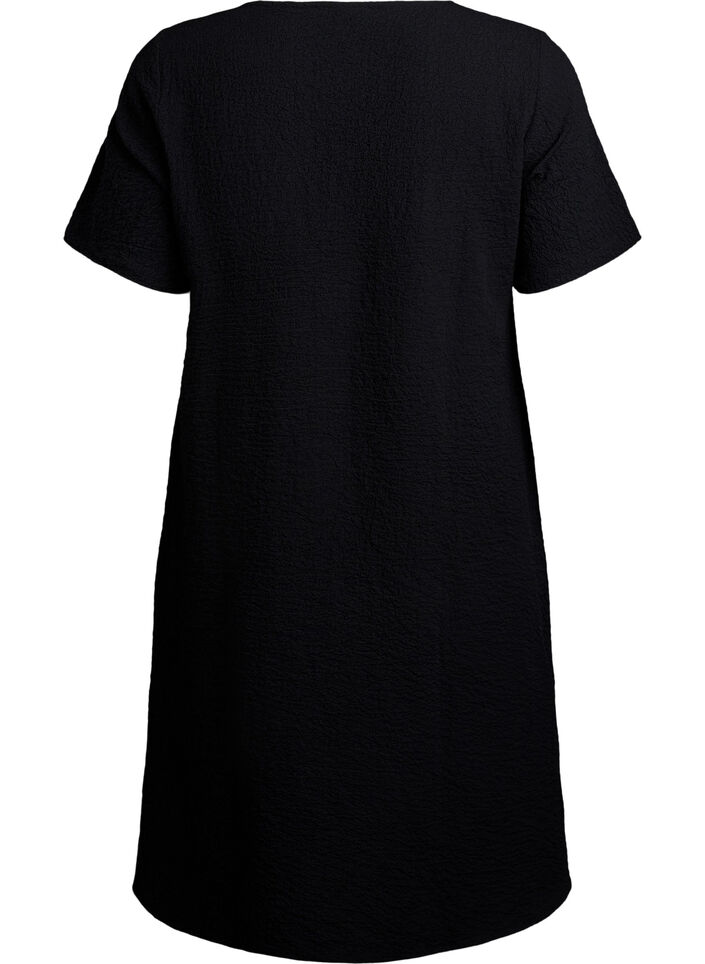 FLASH - Short-sleeved dress with V-neck, Black, Packshot image number 1