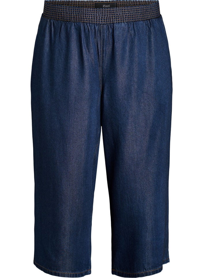 Lyocell culotte trousers with wide legs and denim look, Blue, Packshot image number 0