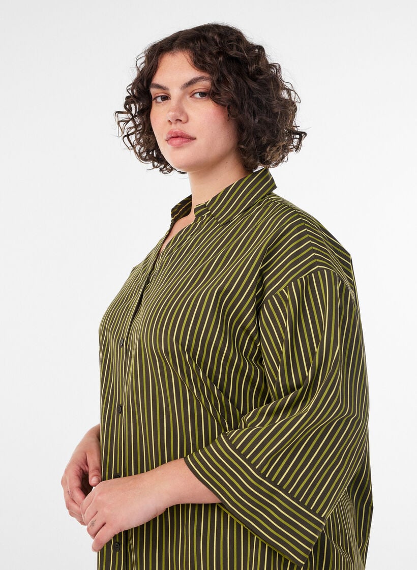 Loose striped shirt with 3/4 sleeves, Green, Model image number 3