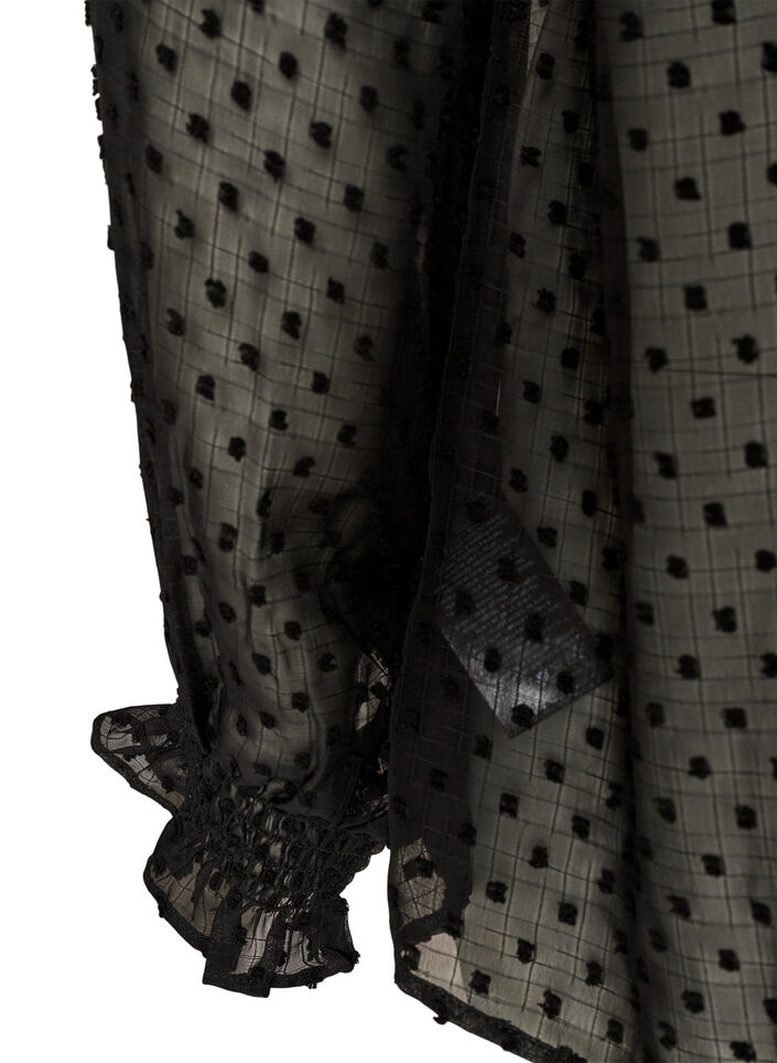 Shirt blouse with lace insert and dot pattern, Black, Packshot image number 3