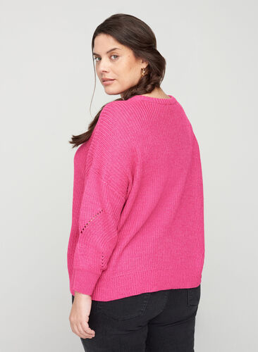 Knitted blouse with a round neck, Fuchsia Purple, Model image number 1