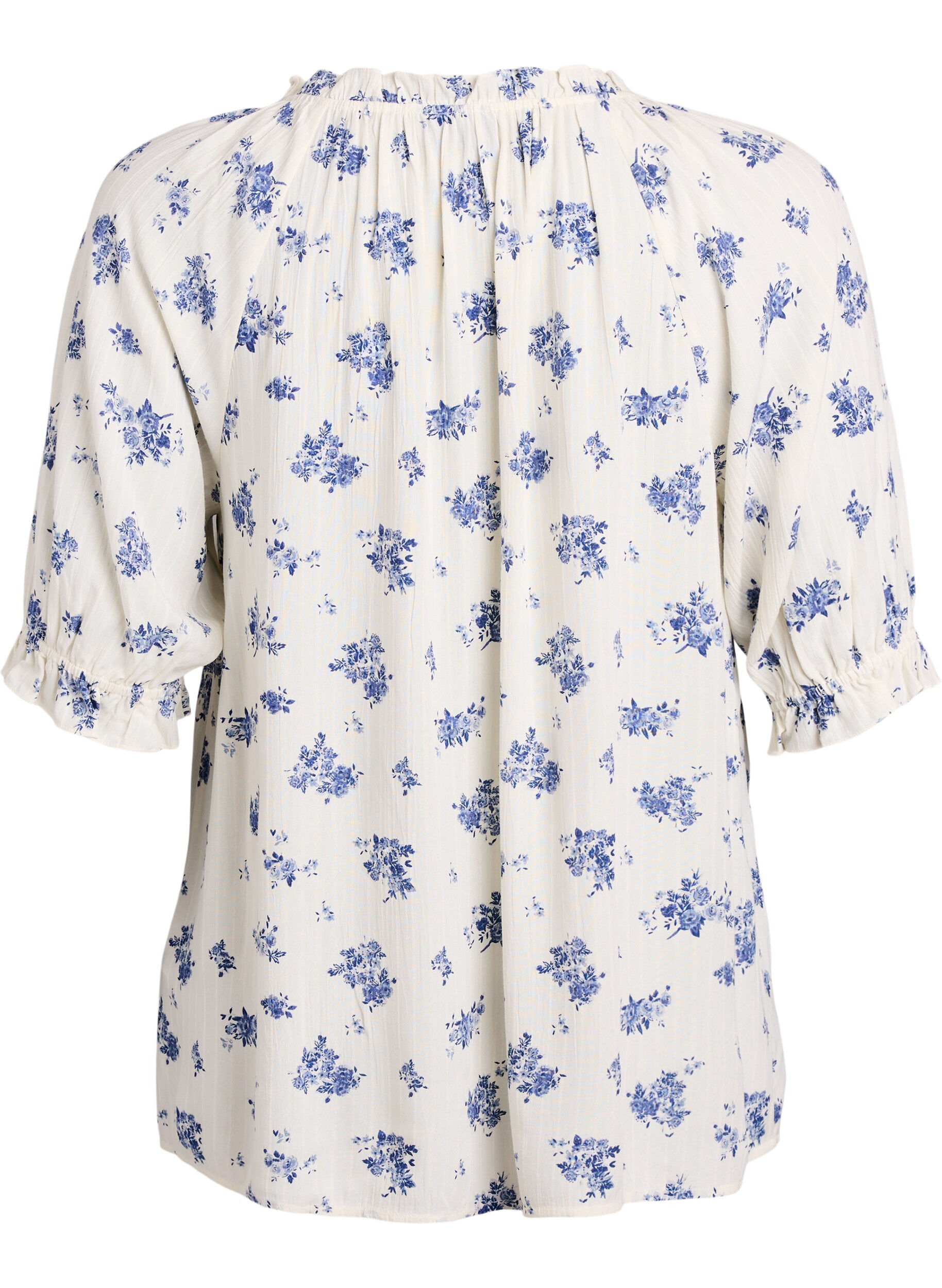 ZizzifashionFloral viscose blouse with half-length sleeves, White, Packshot image number 1