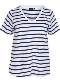 Striped cotton t-shirt with v-neckline