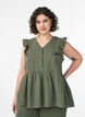 Sleeveless cotton muslin blouse with ruffles, Green, Model image number 0