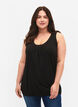 Cotton top with lace trim, Black, Model image number 0