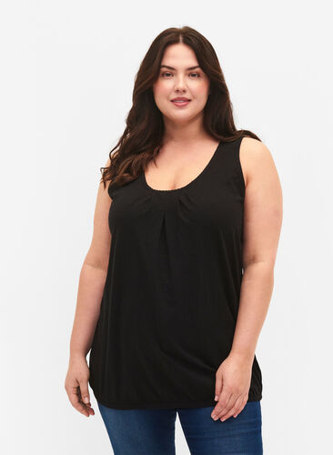 Cotton top with lace trim, Black, Model image number 0