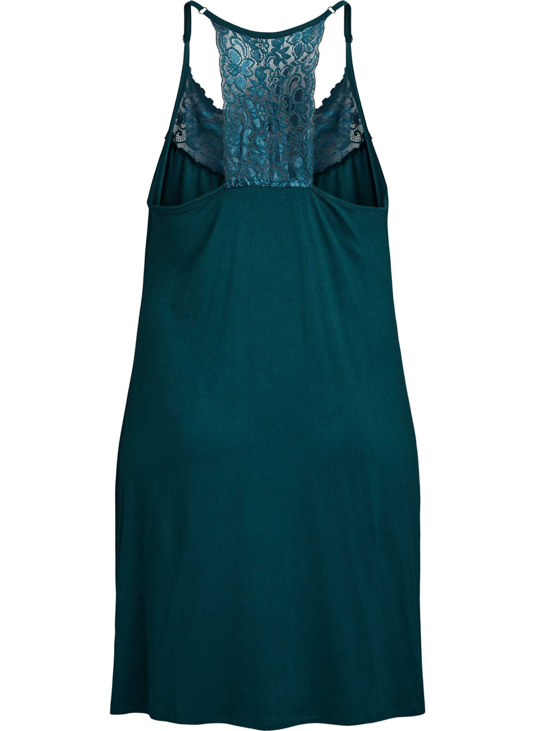 Zizzifashion Sleeveless viscose nightgown with lace details, Green, Packshot image number 1