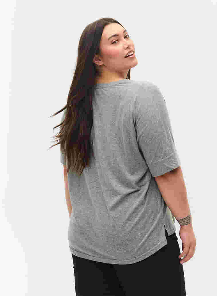 Melange blouse with short sleeves, Balsam Green Mel., Model image number 1