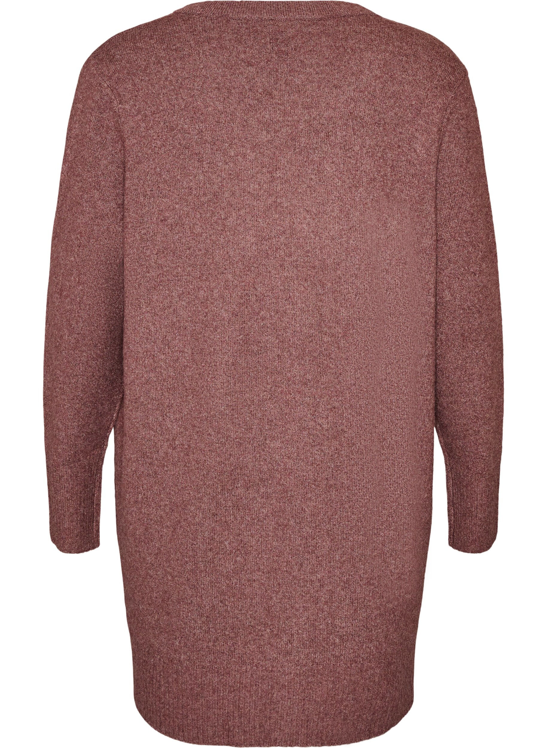 ZizzifashionRibbed Knit Cardigan with Pockets, Red, Packshot image number 1