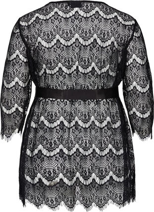 Lace dressing gown with 3/4-length sleeves, Black, Packshot image number 1