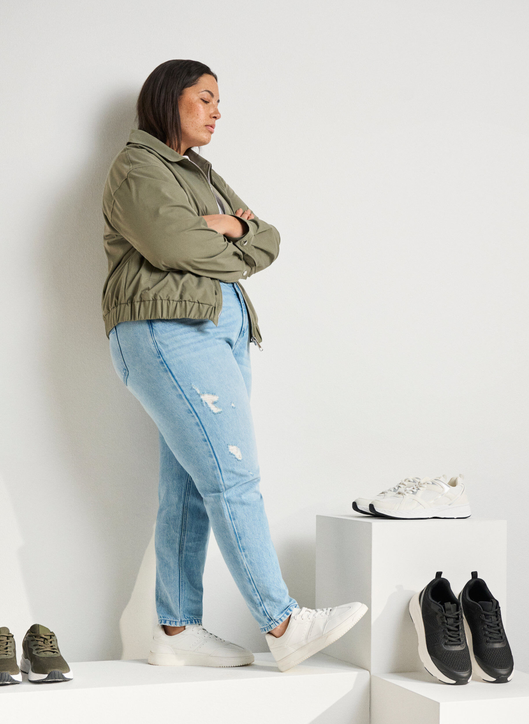 Zizzifashion Wide fit - Faux leather trainers with stitch detailing, White, Image image number 0