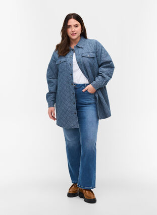 Jacket with pattern, buttons and pockets, Blue denim, Model image number 2