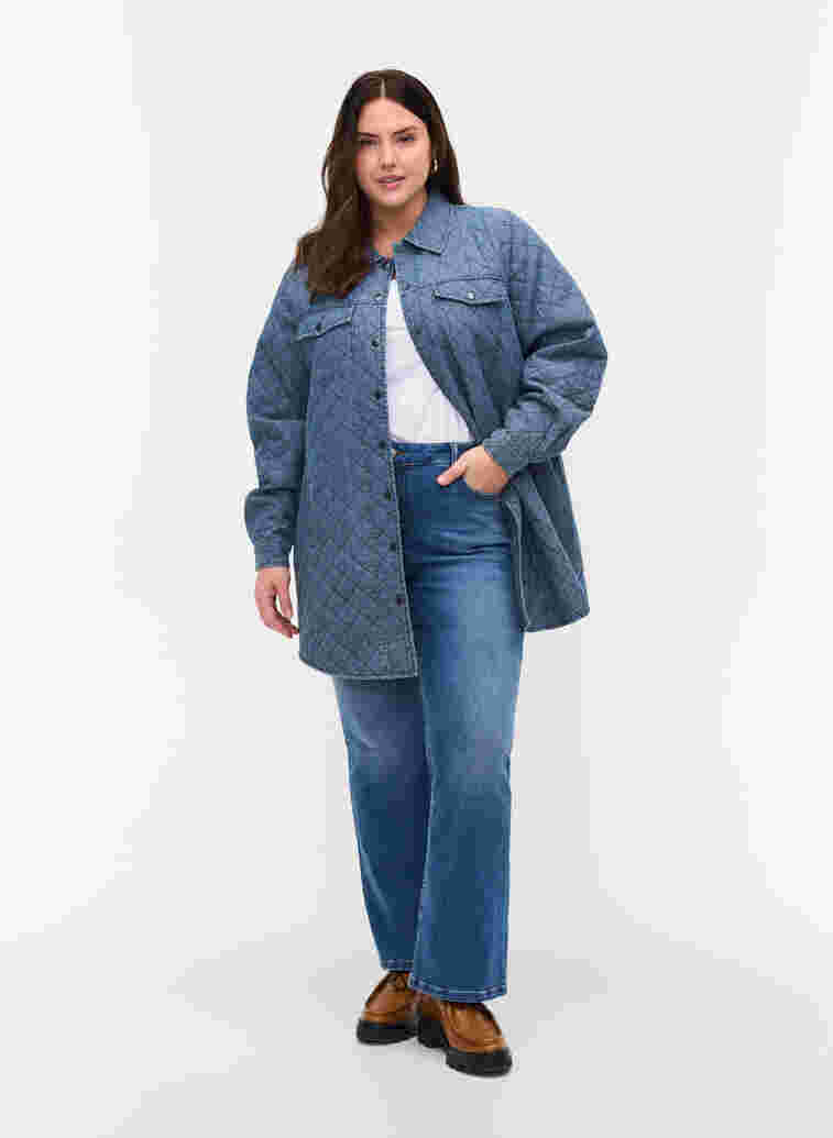 Jacket with pattern, buttons and pockets, Blue denim, Model image number 2
