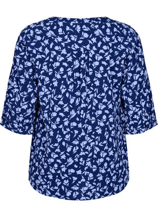 Floral blouse with 3/4 sleeves, M. Blue Flower AOP, Packshot image number 1